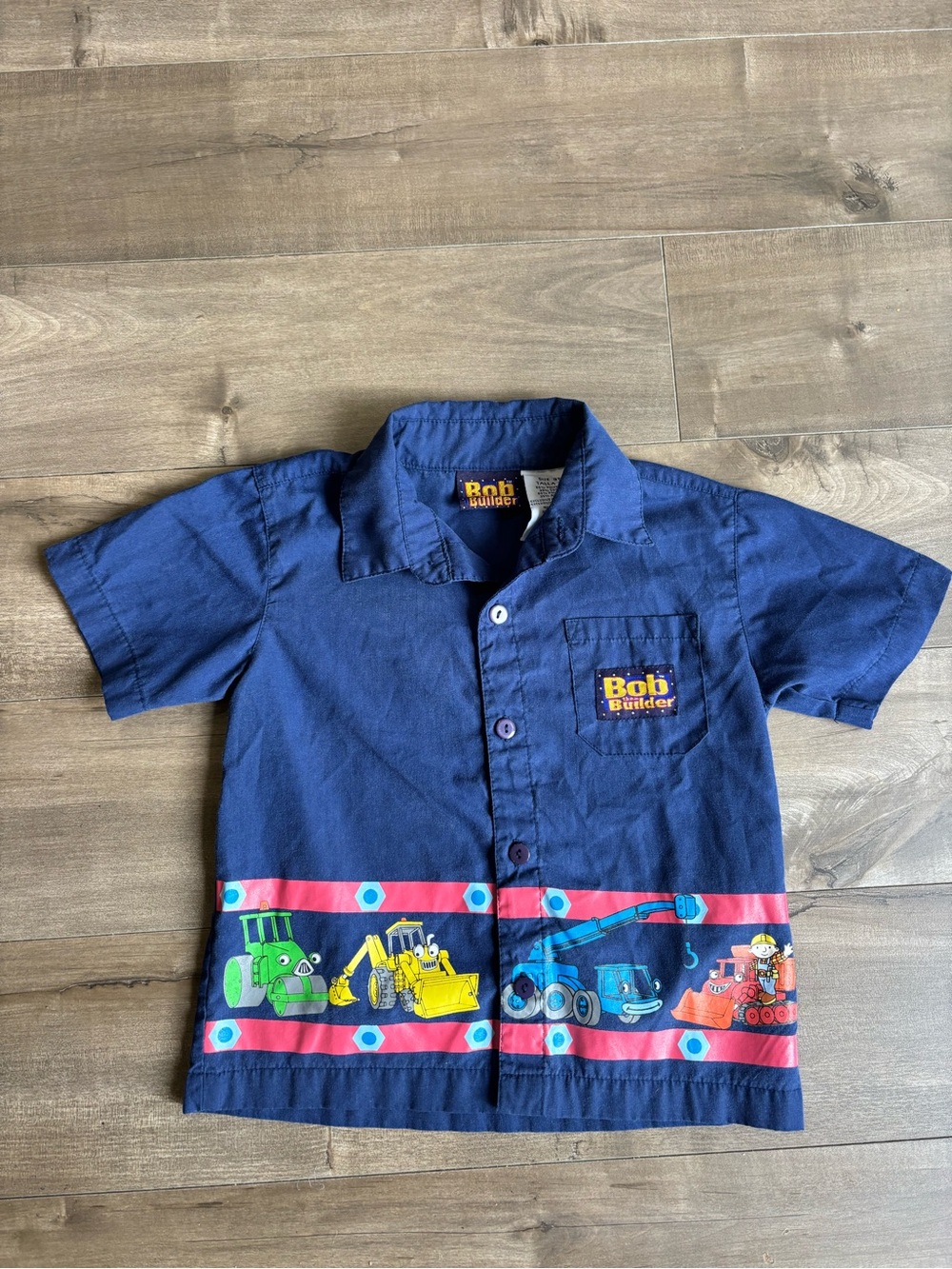 Vintage Y2K Bob the Builder Button Up Shirt Toddler Boys 3T Navy Blue Camp
